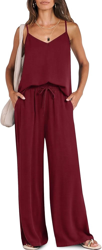 Caracilia Women Summer 2 Piece Lounge Sets Outfits Casual Matching Tank Top Wide Leg Pants Set Tr... | Amazon (US)