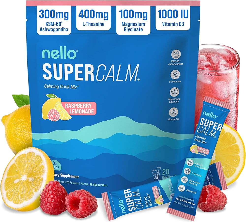 Nello Supercalm Powdered Drink Mix, Cortisol Reducer and Sleep Aid Supplement, L Theanine, Ksm-66... | Amazon (US)