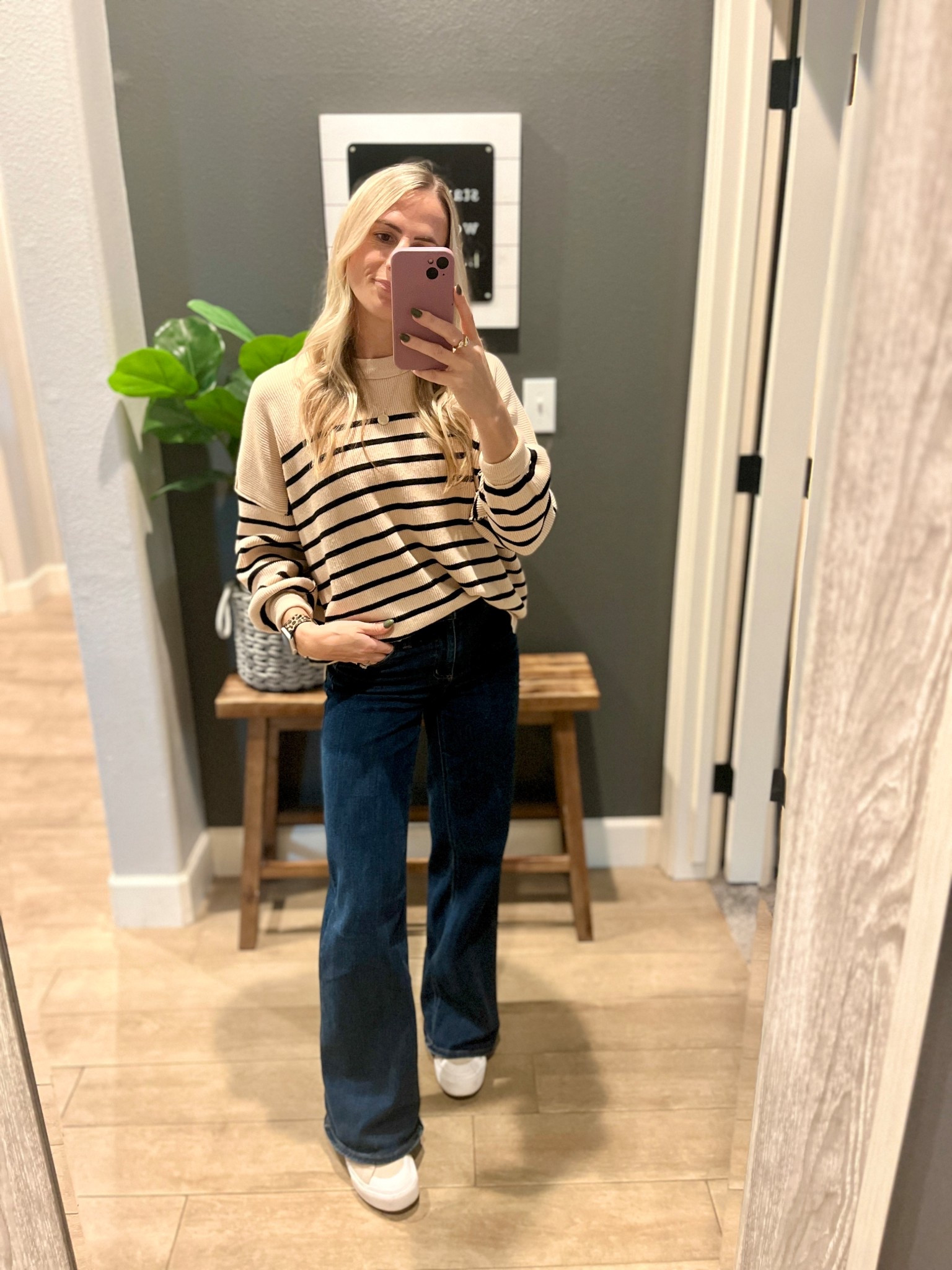 Casual outfit idea. Love these wide leg jeans from Target and this is one of my favorite Amazon sweaters! 