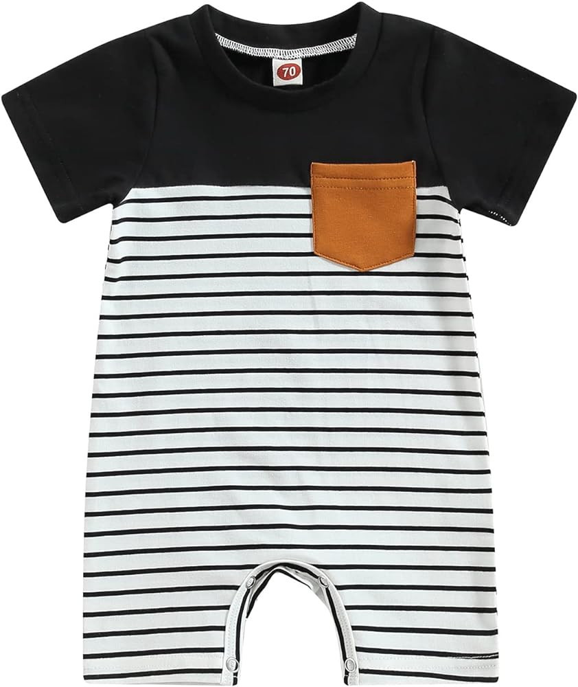Kupretty Baby Boy Romper Newborn Infant Clothes Short Sleeve Striped Summer Jumpsuit Onesie Plays... | Amazon (US)