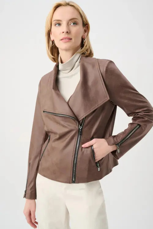 Joseph Ribkoff Foiled Knit Fitted Jacket in Mink at Nordstrom, Size Large | Nordstrom