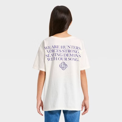 Girls' KPop Demon Hunters Huntrix Mantra Front and Back Graphic Short Sleeve T-Shirt - Ivory S | Target