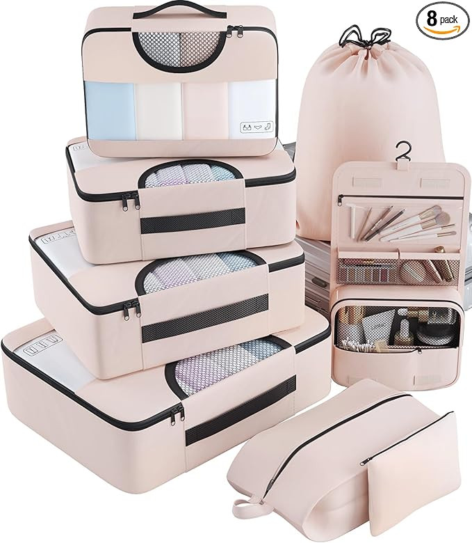 Veken 8 Set Packing Cubes, Travel Gifts for Women Mom, Carry on Suitcase Organizer Bags with Hang... | Amazon (US)