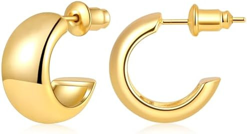 Gamicy Small 14K Gold Plated Hoop Earrings for Women with 925 Stering Silver Post, 14K Real Gold ... | Amazon (US)