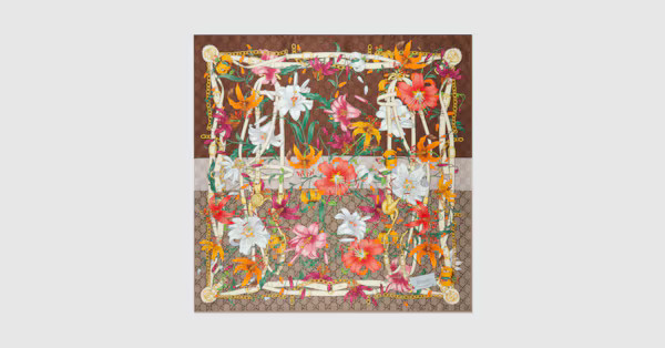 Silk twill Flora print carré | Gucci EU