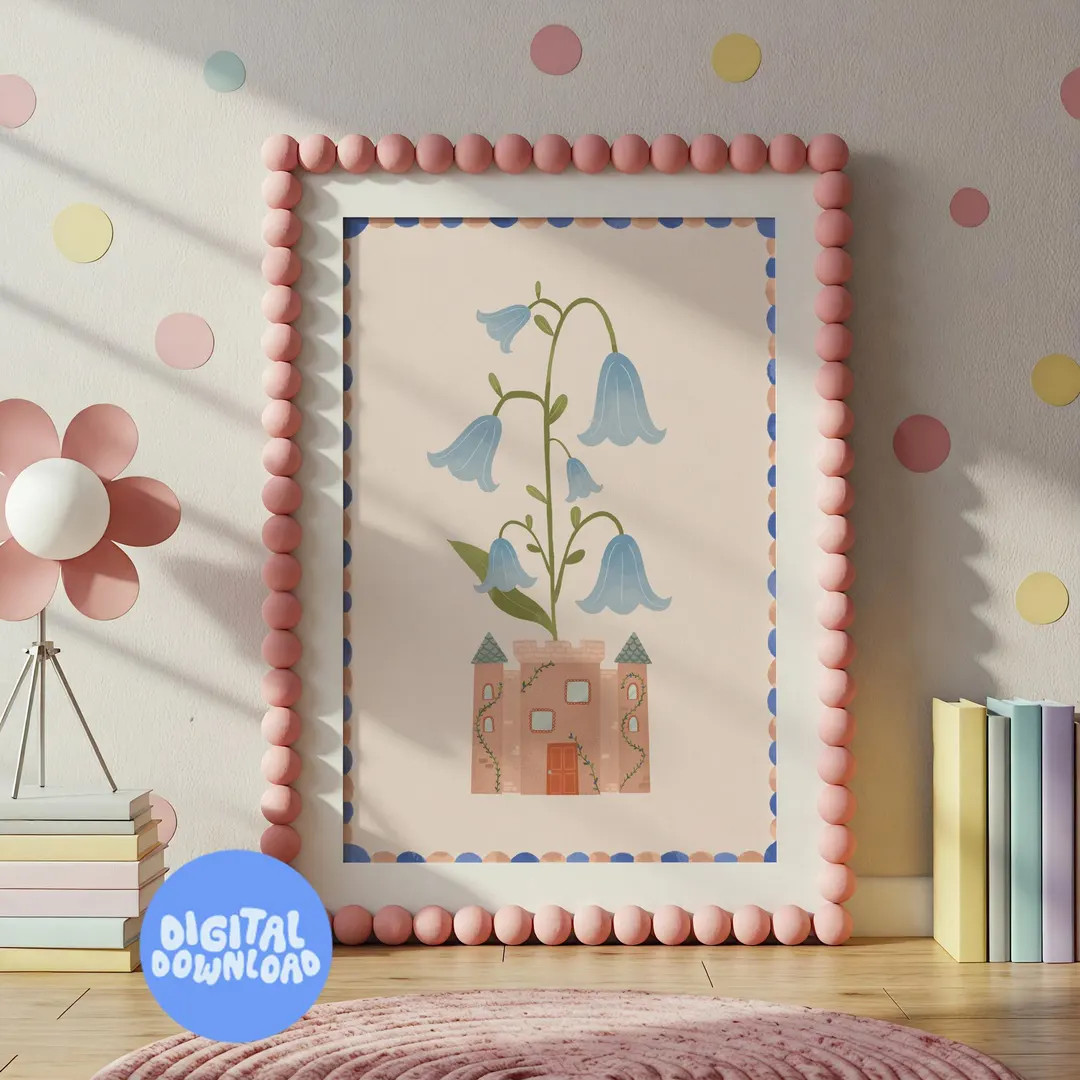 Floral Nursery Decoration – Castle Digital Printable Wall Decor, Whimsical Flower Fairy Tale Ar... | Etsy (US)