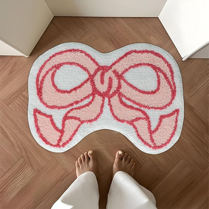 Coquette Bow Rug Pink Bath Mat Bathroom Rugs, Non Slip Cute Bath Rugs Microfiber Plush Bow Decor,... | Amazon (US)