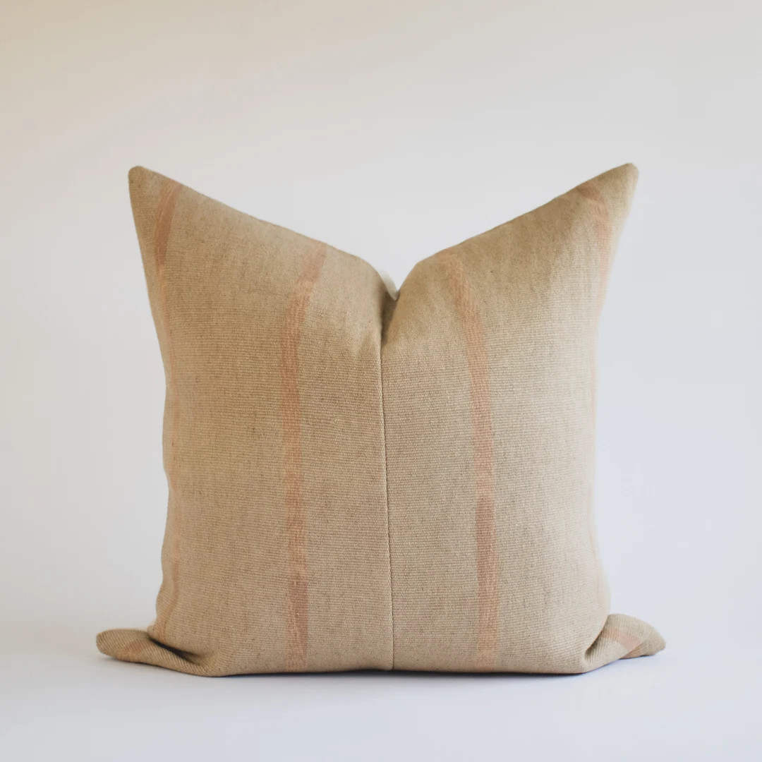 Camel Striped Pillow Cover, Woven Throw Pillow, Natural Grainsack Decorative Pillow, Hmong Stripe... | Etsy (US)