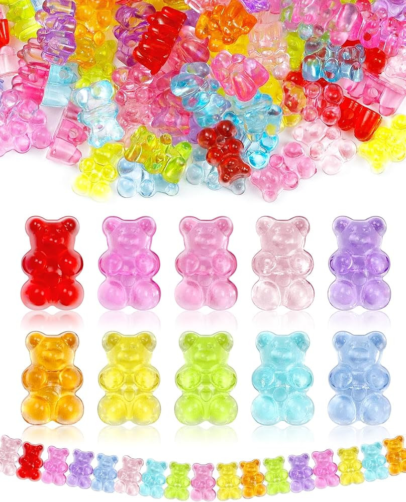 200pcs FIVEIZERO Clear Acrylic Bear Beads, Mixed Color Gummy Bear Beads for Bracelet, Necklace, a... | Amazon (US)