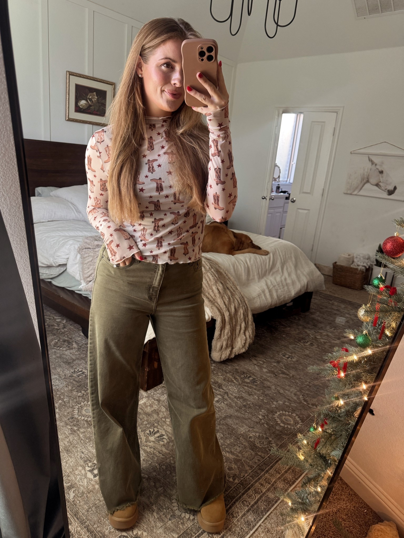 Love this western top! And my fav jeans of course. Medium in top size 5 bottoms! 
