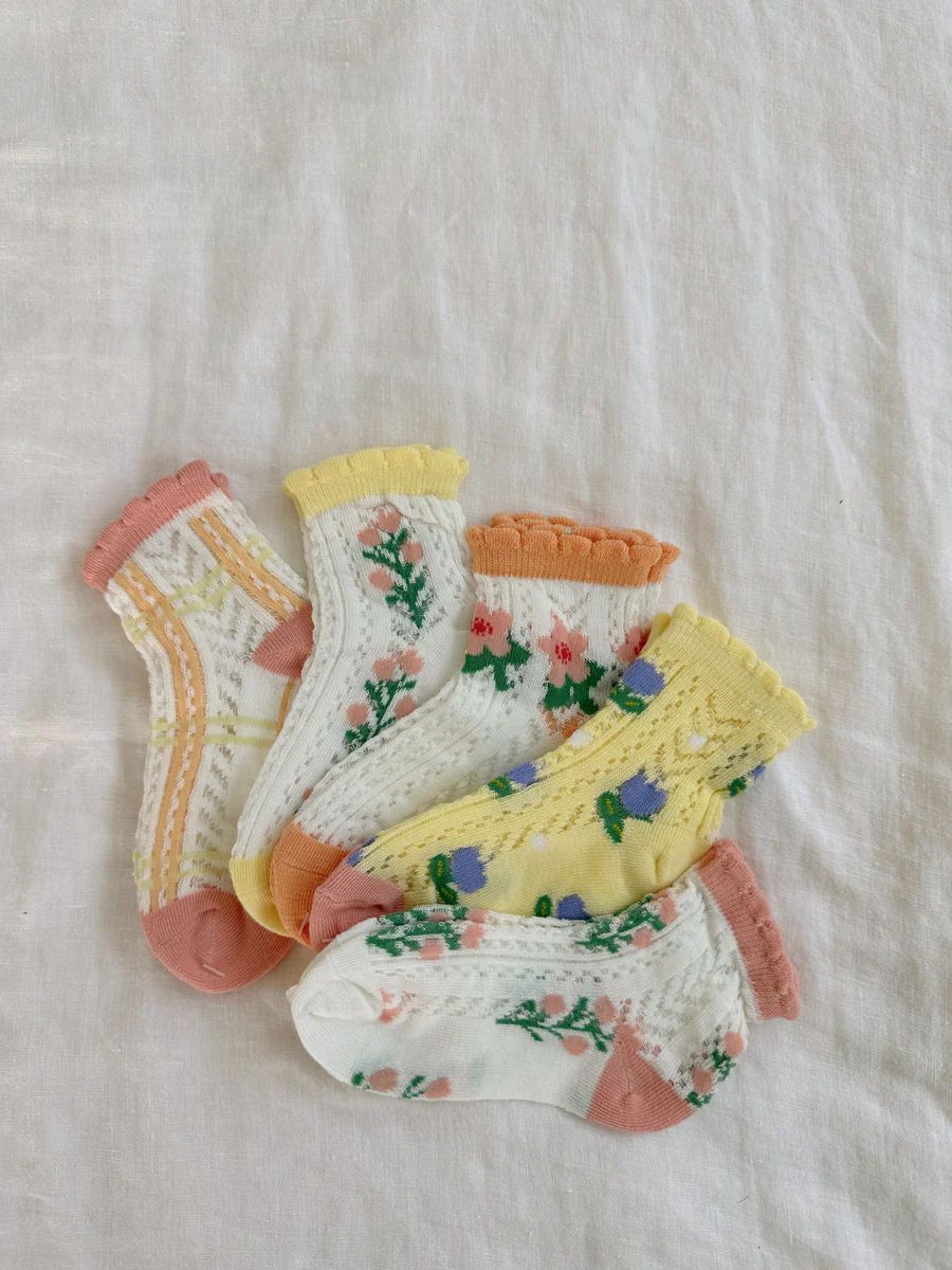 Spring Girly Socks Set (5 pairs) | Sun Peony Coconut