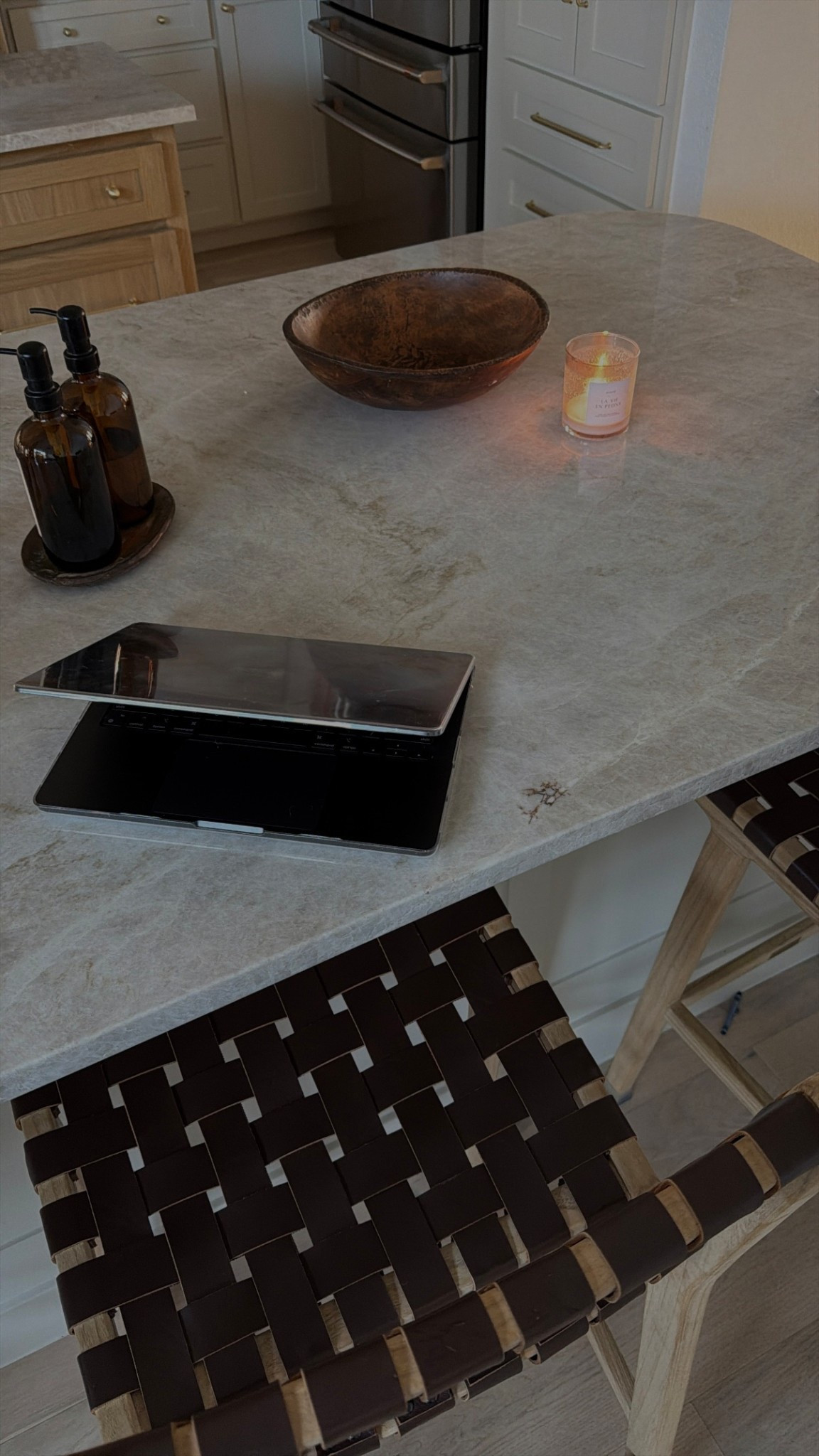 Afternoon kitchen view! Counters are Taj Mahal quartzite 🤎

#LTKHome #LTKFindsUnder100 #LTKFindsUnder50