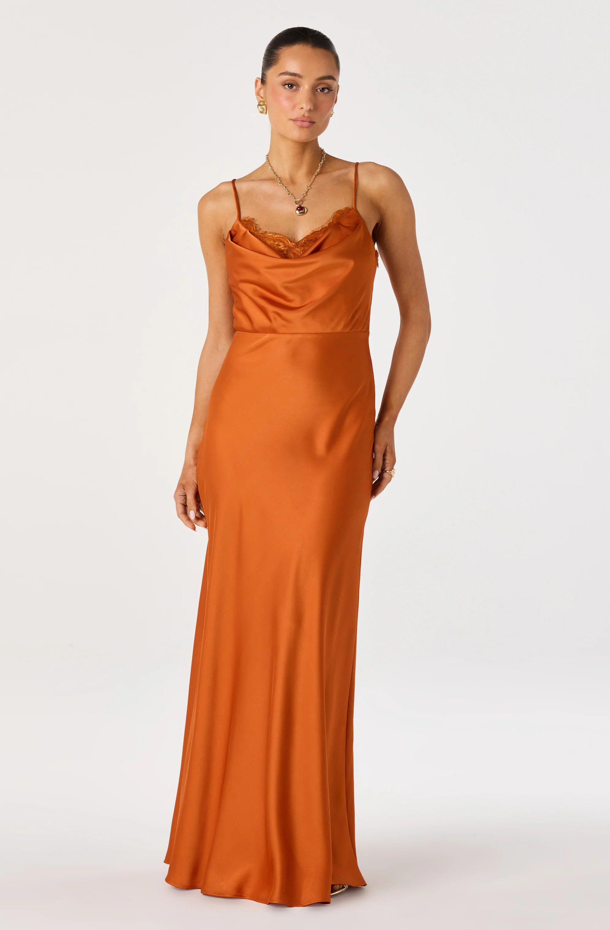 Annette Cowl Neck Satin Maxi Dress - Sunset orange / XS | ASTR The Label (US)