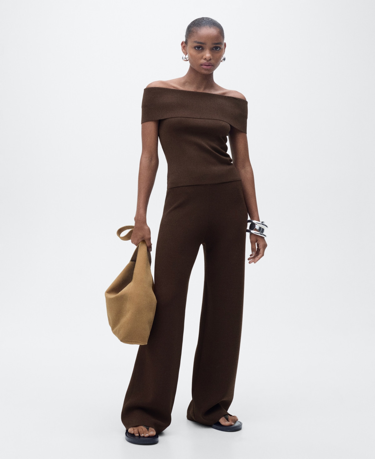 Mango Women's Straight Knitted Pants - Chocolate | Macy's