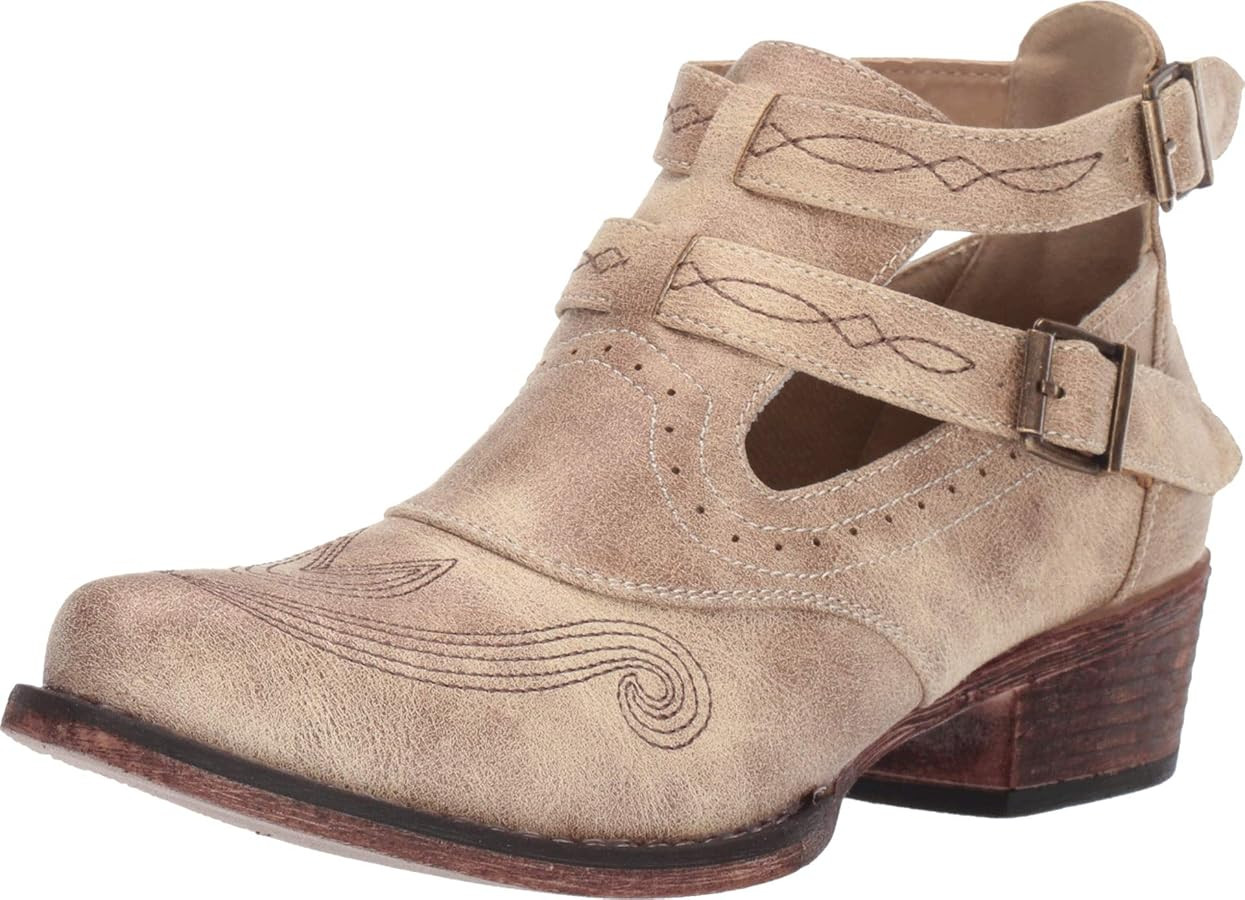 Roper Womens Willa Embroidery Snip Toe Casual Boots Ankle Low Heel 1-2" - Brown | Amazon (US)