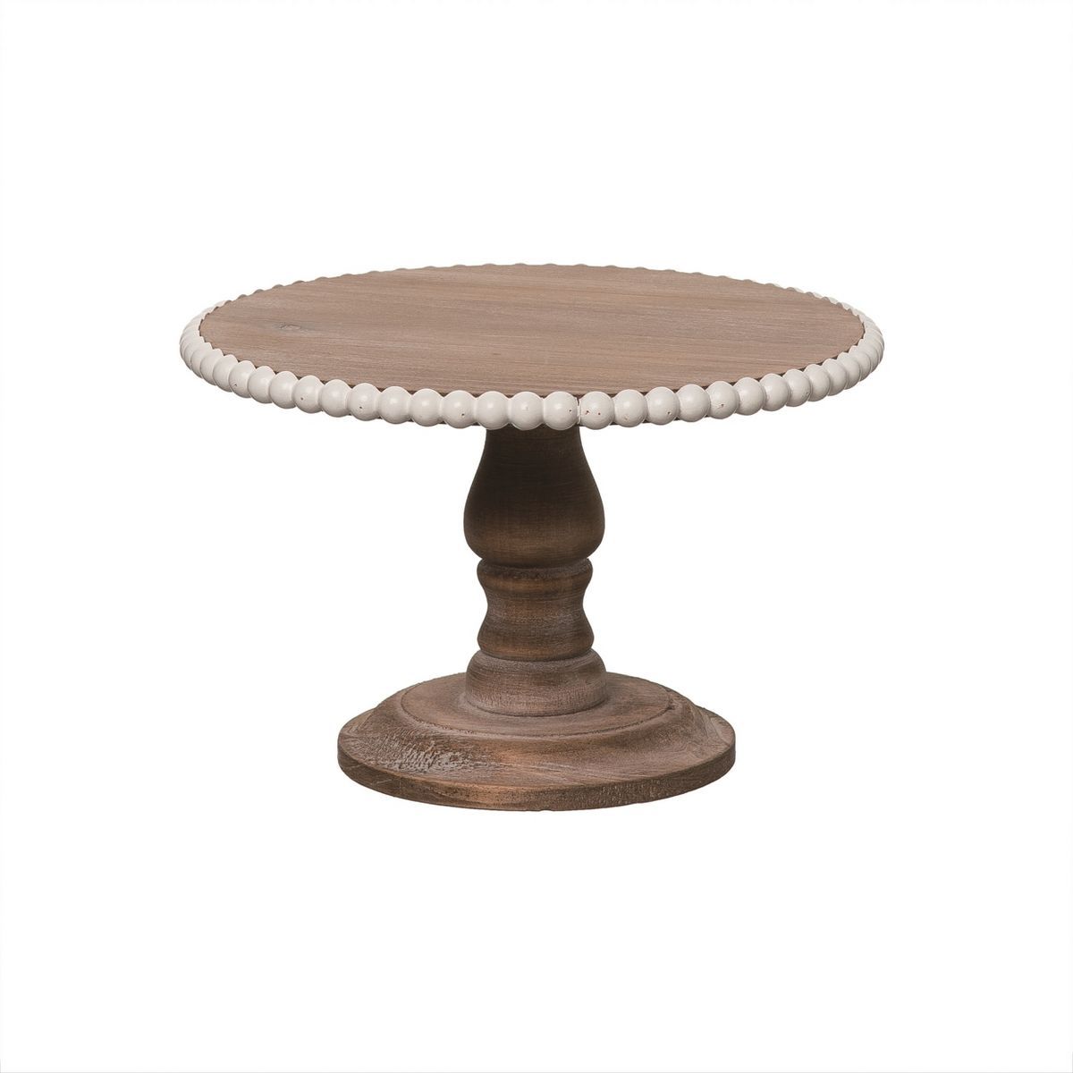 Transpac Wood 8 in. Brown Tiered Stand with Beaded Accent | Target