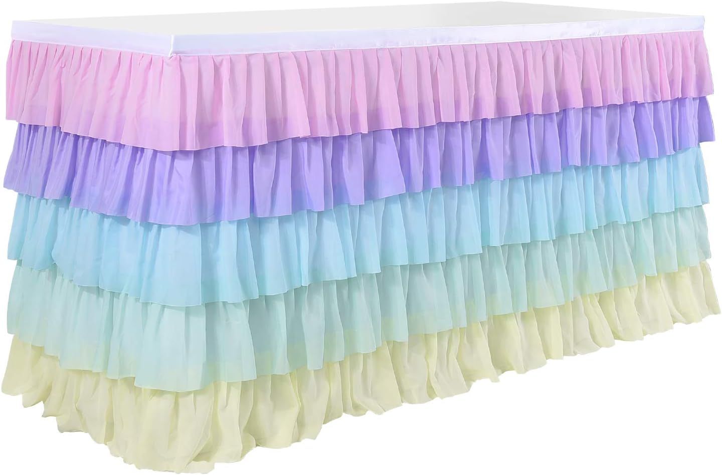 Besutolife Rainbow Table Skirt Tutu Unicorn Tablecloth for Birthday Party Baby Shower Unicorn Par... | Amazon (US)
