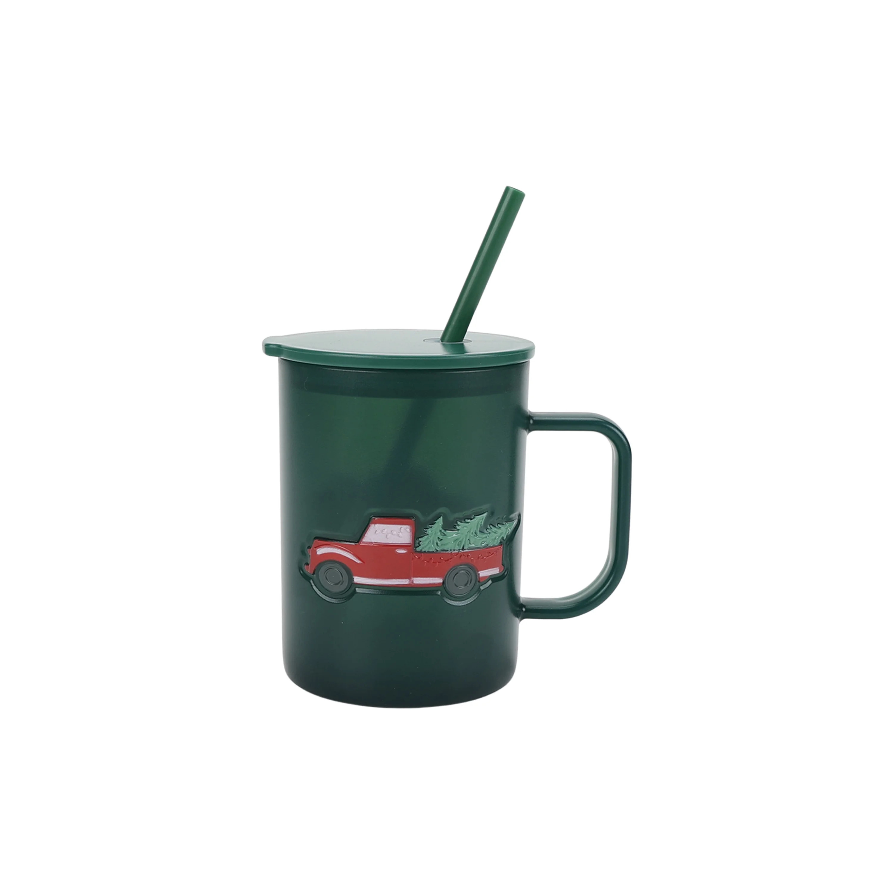 20 Ounce Green Frosted Acrylic Embossed Red Truck Mug with Lid and Straw, by Holiday Time | Walmart (US)
