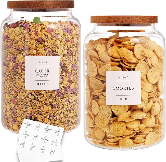 Set of 2 Large Glass Flour and Sugar Containers with 132 Pantry Labels - Glass Food Storage Jars ... | Amazon (US)