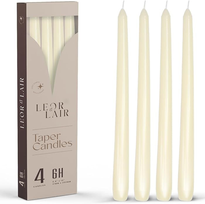 Leor & Lair Ivory Taper Candles - 4 Pack 10" Ivory Candlesticks - Unscented Cream Candle Sticks f... | Amazon (US)