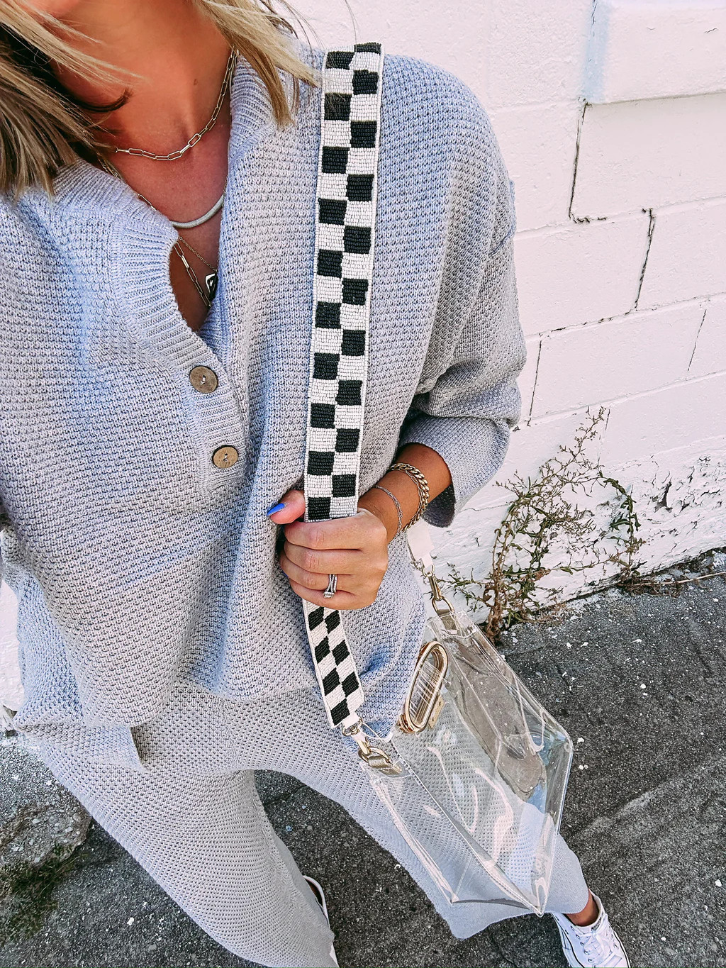 checkered beaded strap bag | Etta & East
