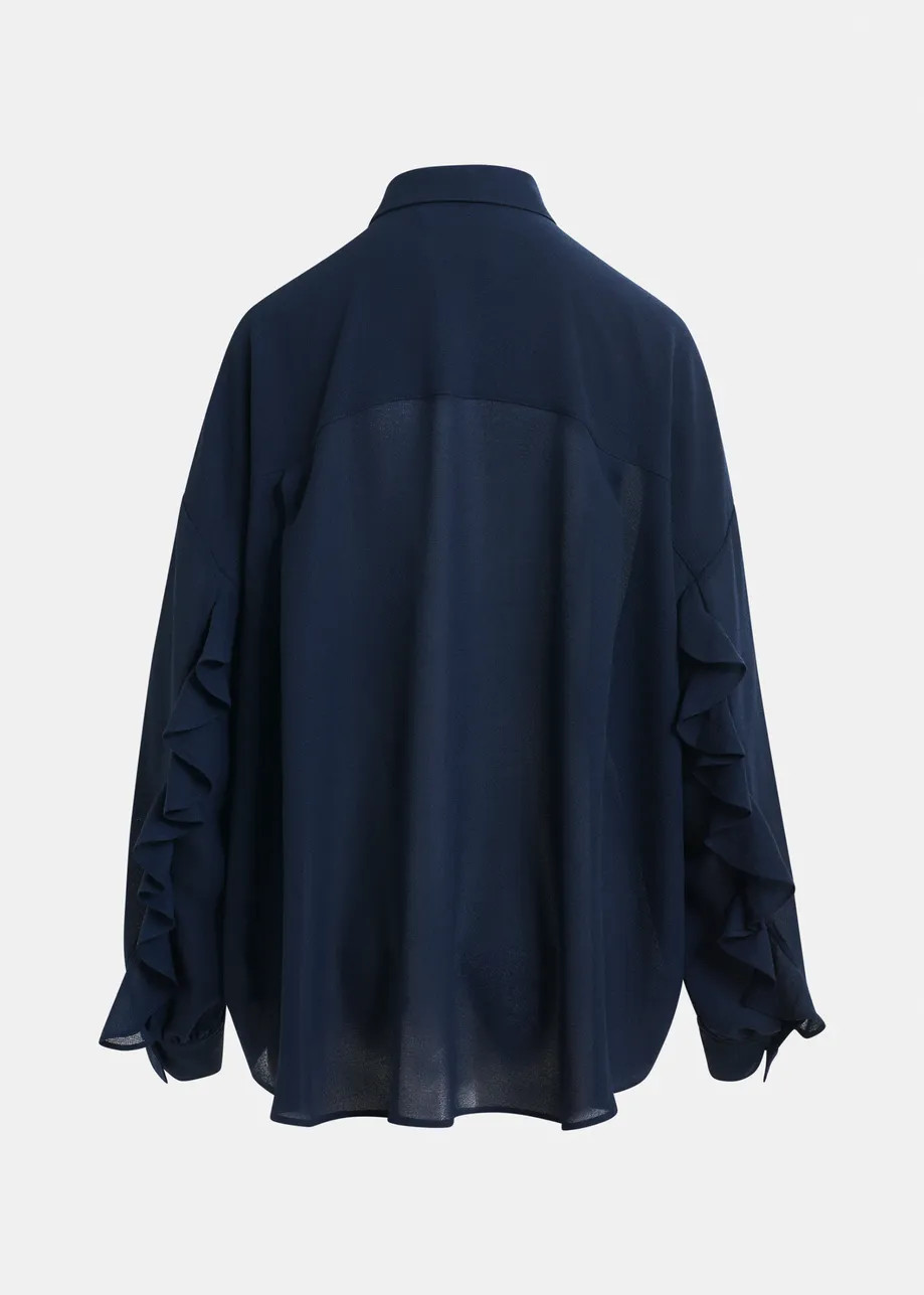 Navy ruffle-sleeve shirt | Essentiel Antwerp United States | Essentiel Antwerp