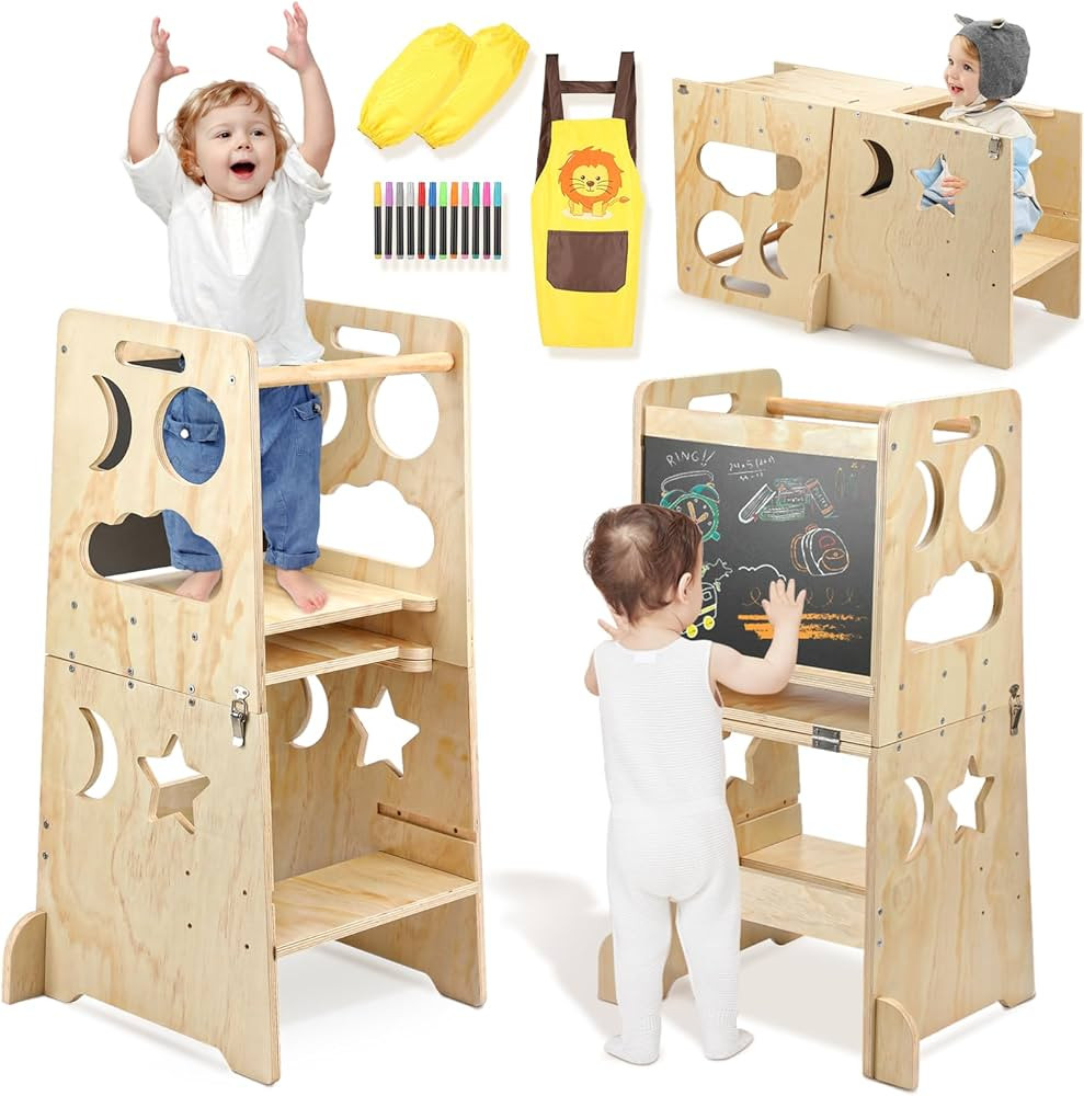 4 in 1 Convertible Toddler Tower for Toddlers, Kitchen Step Helper Stool, Foldable Toddler Tower ... | Amazon (US)