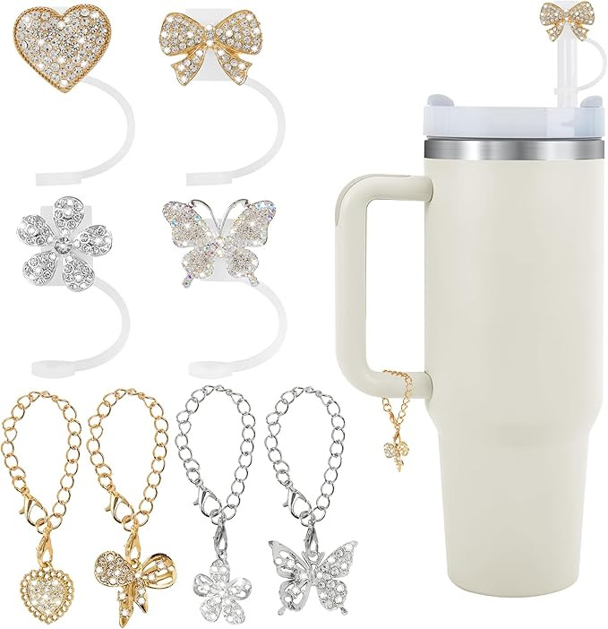 Straw Covers for Stanley Cup Accessories - 10mm 0.4" Straw Lids with Shiny Diamond Bows, Butterfl... | Amazon (US)