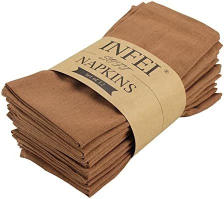 INFEI Solid Color Cotton Linen Blended Thin Dinner Cloth Napkins - Pack of 12 (40 x 40 cm) - for ... | Amazon (US)