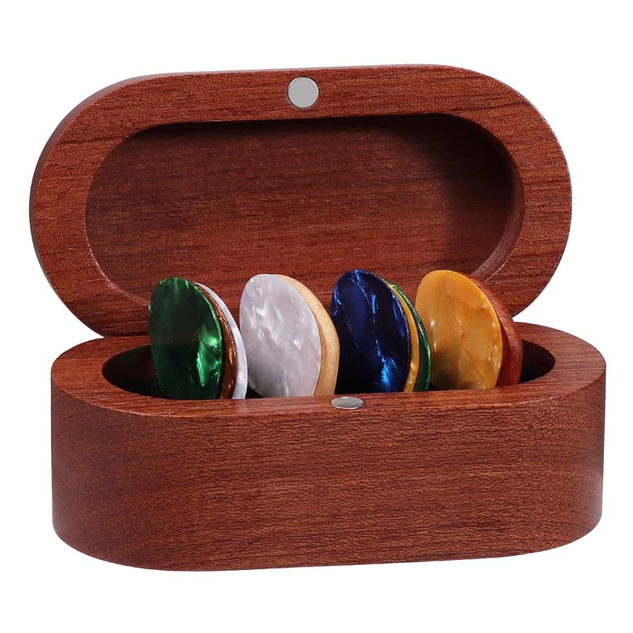 Walnut Guitar Plectrum Holder Set with 2 Color Wood Plectrums and 8 Celluloid Plectrums (4 Thickn... | Amazon (US)