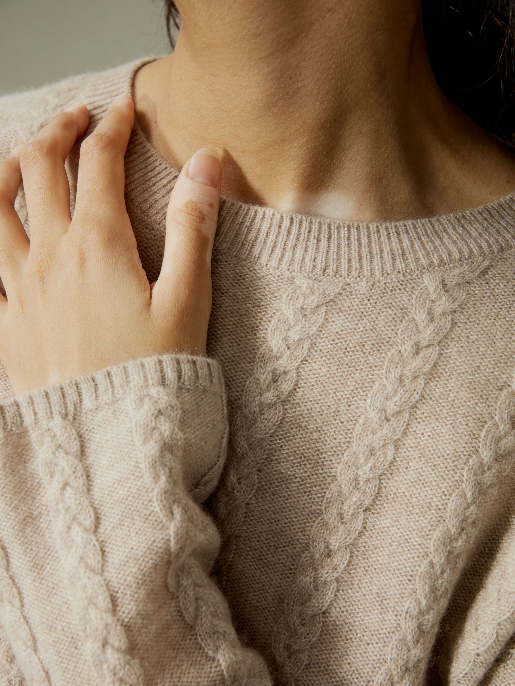 Semi-Sheer Cable-knit Baby Cashmere Sweater | LilySilk