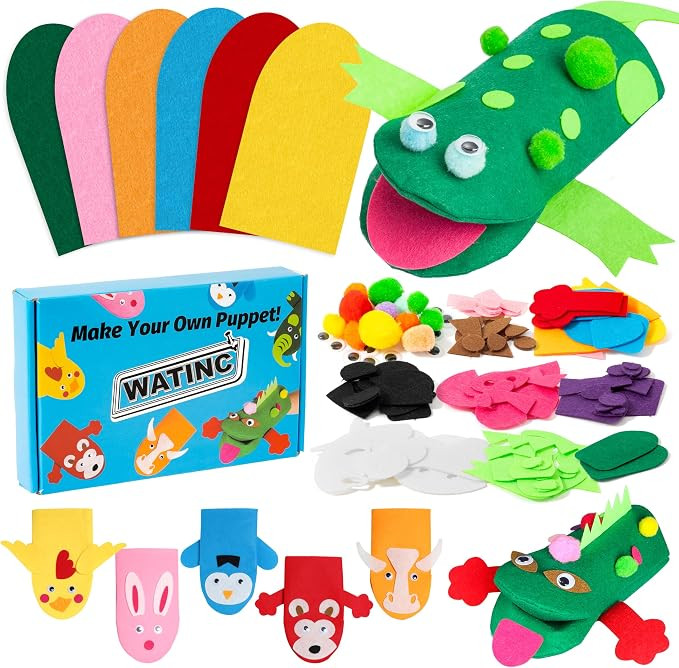WATINC Hand Puppet Making Kit, Felt Sock Puppet Toys for Kids (Animals) | Amazon (US)