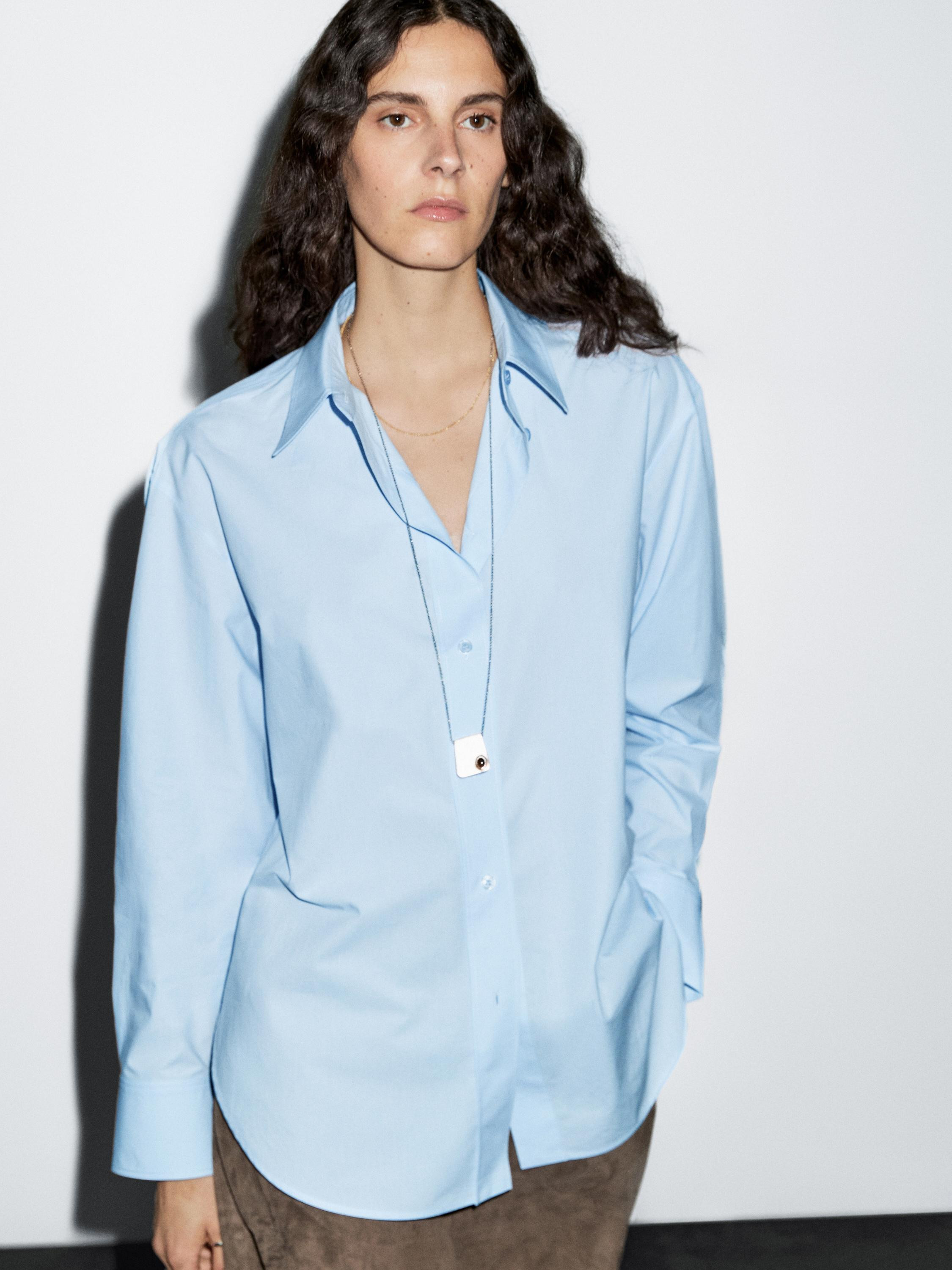 Long 100% cotton poplin shirt | Massimo Dutti UK