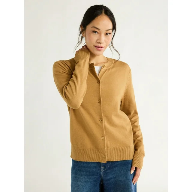 Free Assembly Women's Long Sleeve Classic Crew Cardigan, Sizes XS-XXL | Walmart (US)