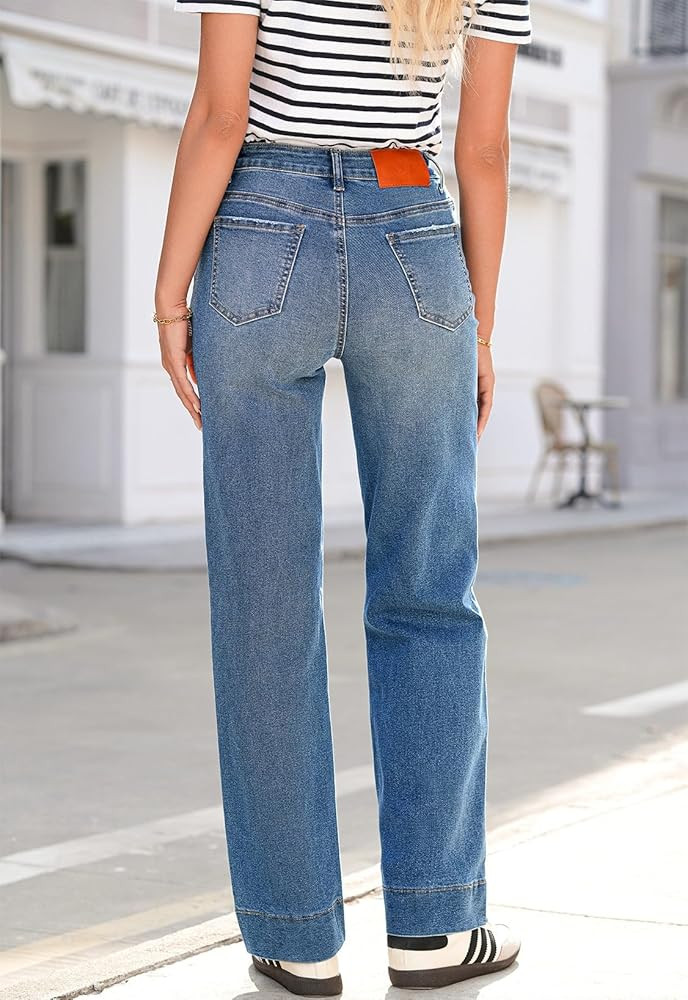 Sidefeel Women's Wide Leg Jeans High Waisted Stretchy Straight Leg Baggy Drawstring Zimbaplatinum... | Amazon (US)