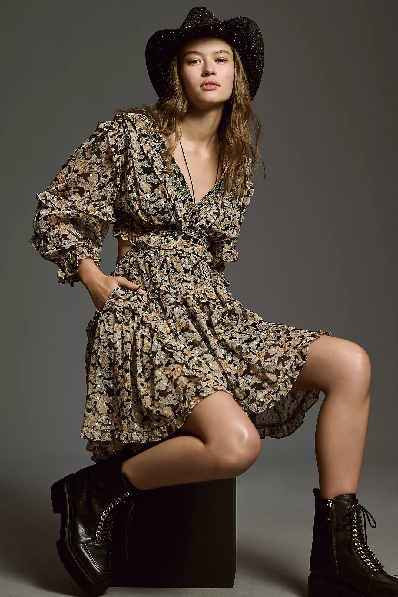 By Anthropologie V-Neck Ruffle Cutout Dress | Anthropologie (US)