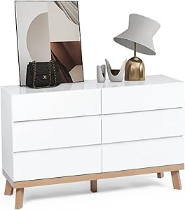 Modern White Dresser 6 Drawer Chest of Drawers for Bedroom Dresser Wood Organizer with Wide Stora... | Amazon (US)