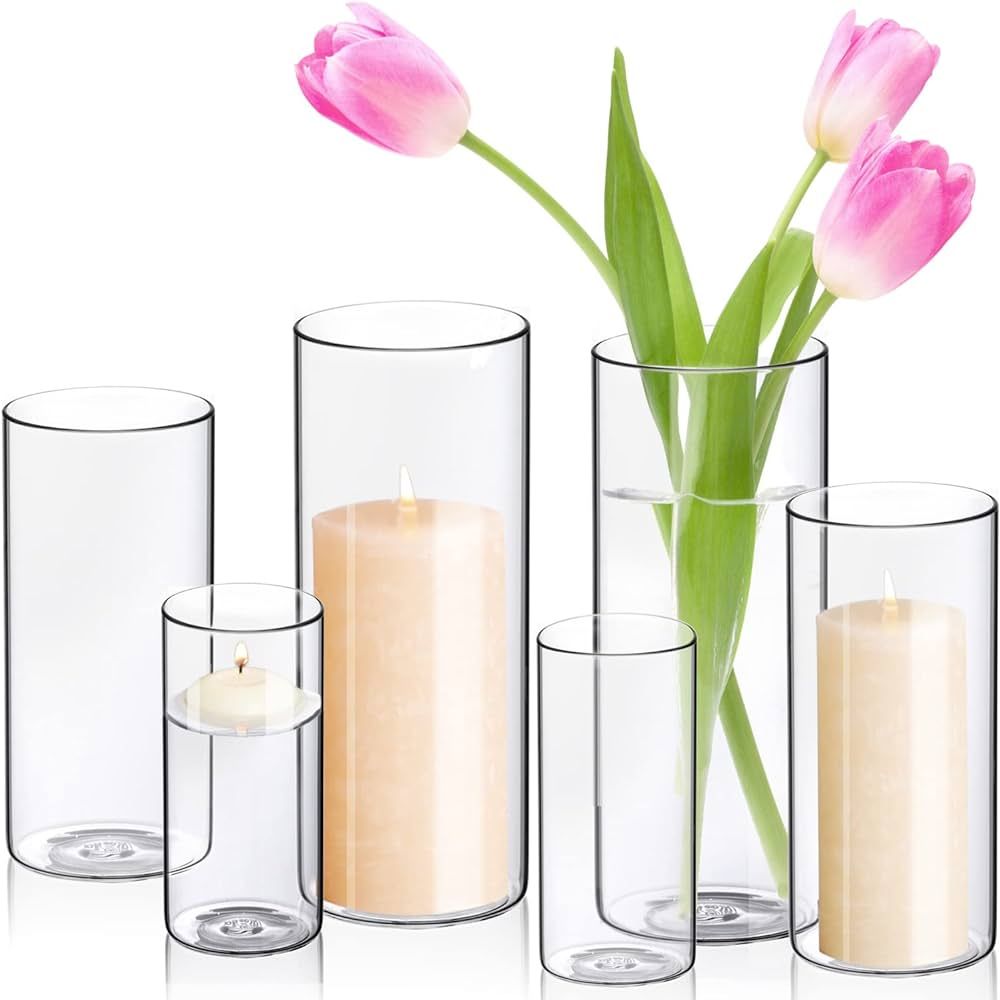 WDHODEC Hurricane Candle Holders Cylinder Flower Vases, Pillar Votives Floating Candles Holder, C... | Amazon (US)