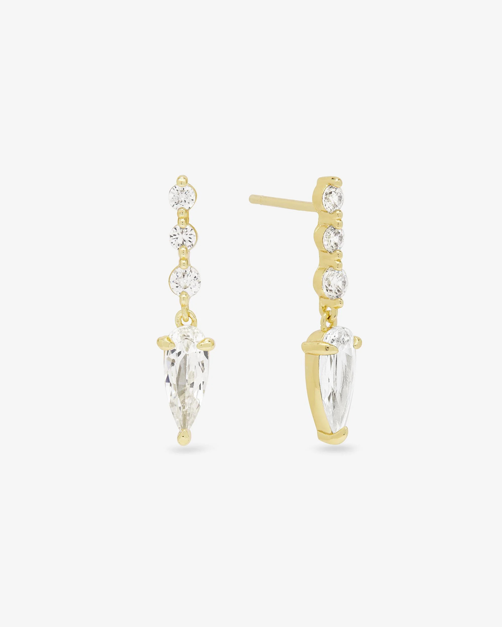 She's Arrived Drop Earrings - Gold|White Diamondettes | Melinda Maria Jewelry