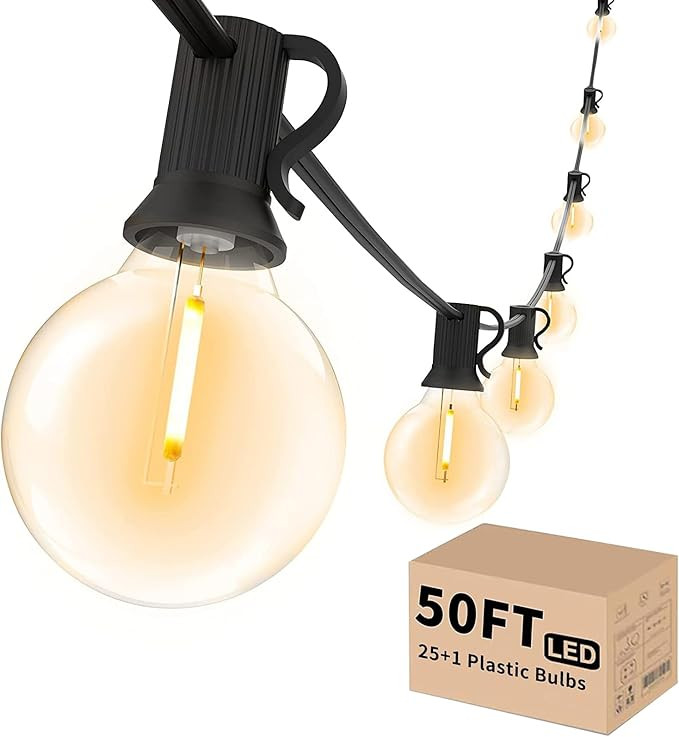 Svater Outdoor String LED Lights 50ft, Patio Globe Lights with 25pcs G40 Shatterproof Edison Bulb... | Amazon (US)