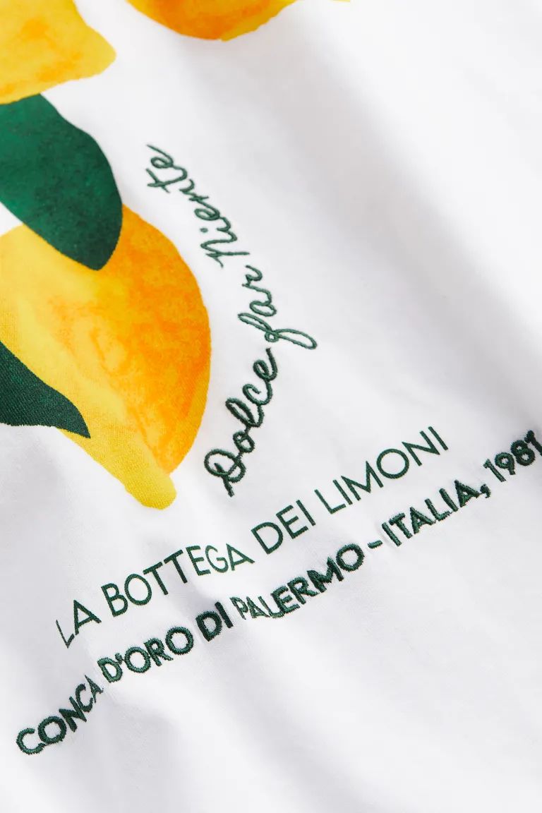 Printed T-shirt - Round Neck - Short sleeve - White/lemons - Ladies | H&M US | H&M (US + CA)