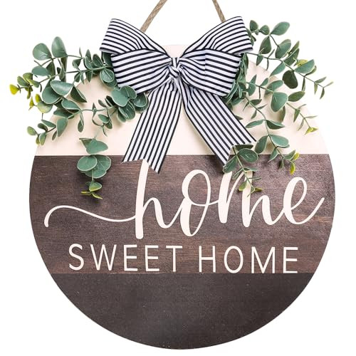 Home Sweet Home Welcome Signs for Front Door Porch Décor,Home Plain Round Wooden Farmhouse Rustic Outdoor Wreaths Wall Hanging Sign,Holiday Spring Summer Fall Decorations for Home Gifts | Amazon (US)