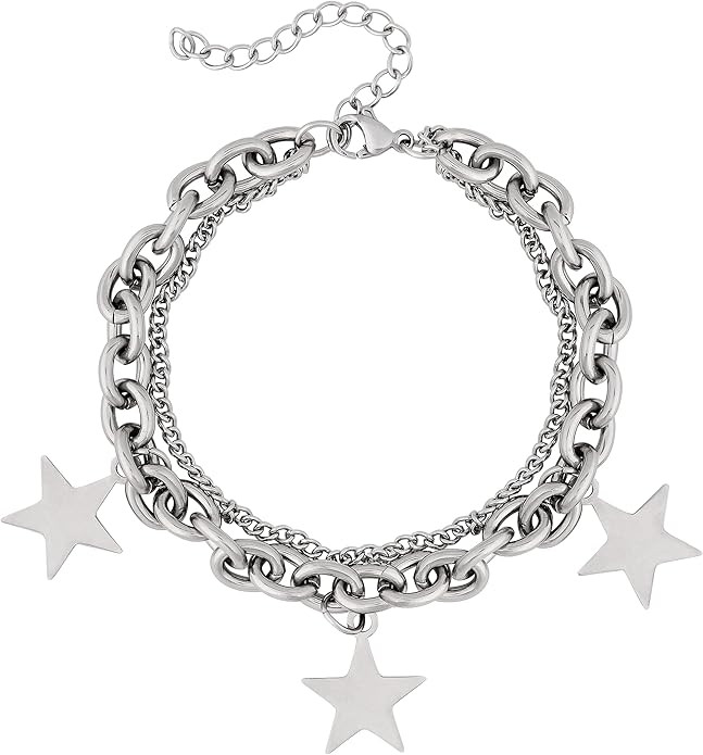 Sacina Y2k Aesthetic Star Bracelet, Star Jewelry Y2k Grunge Silver-tone charm Bracelet, Christmas... | Amazon (US)