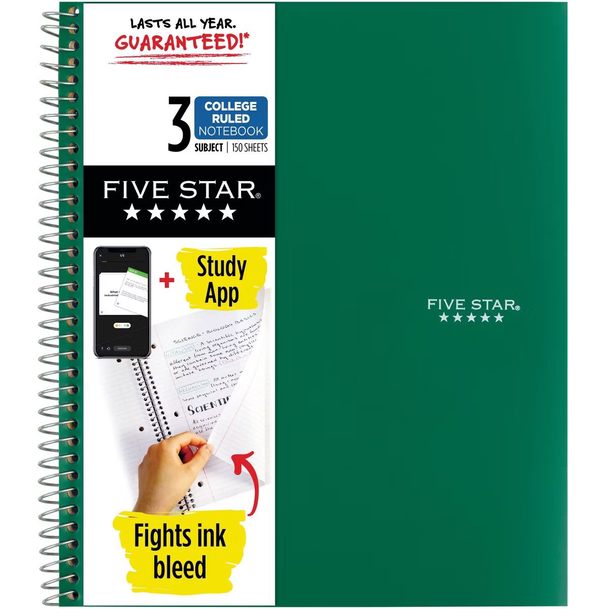 Five Star 3 Subjects 150pg College Ruled Spiral Notebook (Colors May Vary) | Target