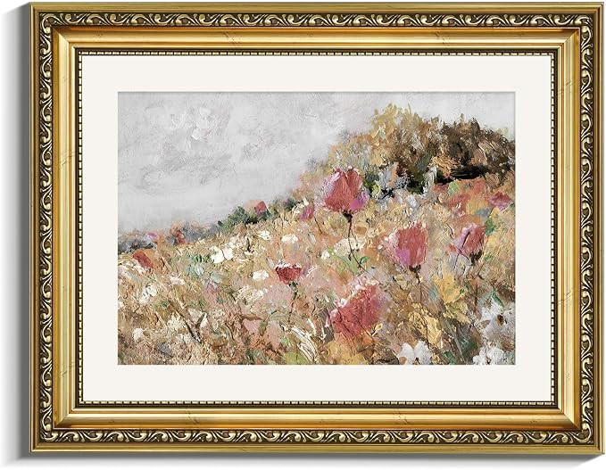 VIYYIEA Gold Framed Wall Art Canvas Print Home Decor Flower Art Vintage Botanical Print Rustic Fa... | Amazon (US)