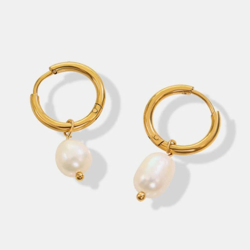 Pearl Drop Gold Hoop Earrings | Casual Chic Boutique