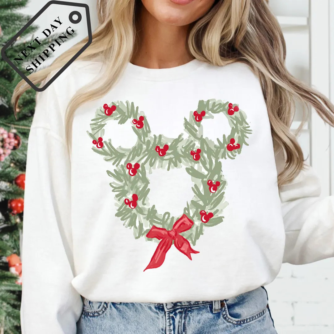 Comfort Colors® Retro Disney Christmas Shirt, Coquette Bow Holiday Tee, Mickey Head Xmas Shirt, ... | Etsy (US)