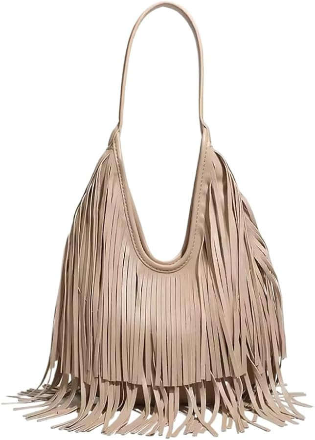 Fringe Hobo Shoulder Bag Vegan Leather Layered Tassel Women Purse Bags | Amazon (US)