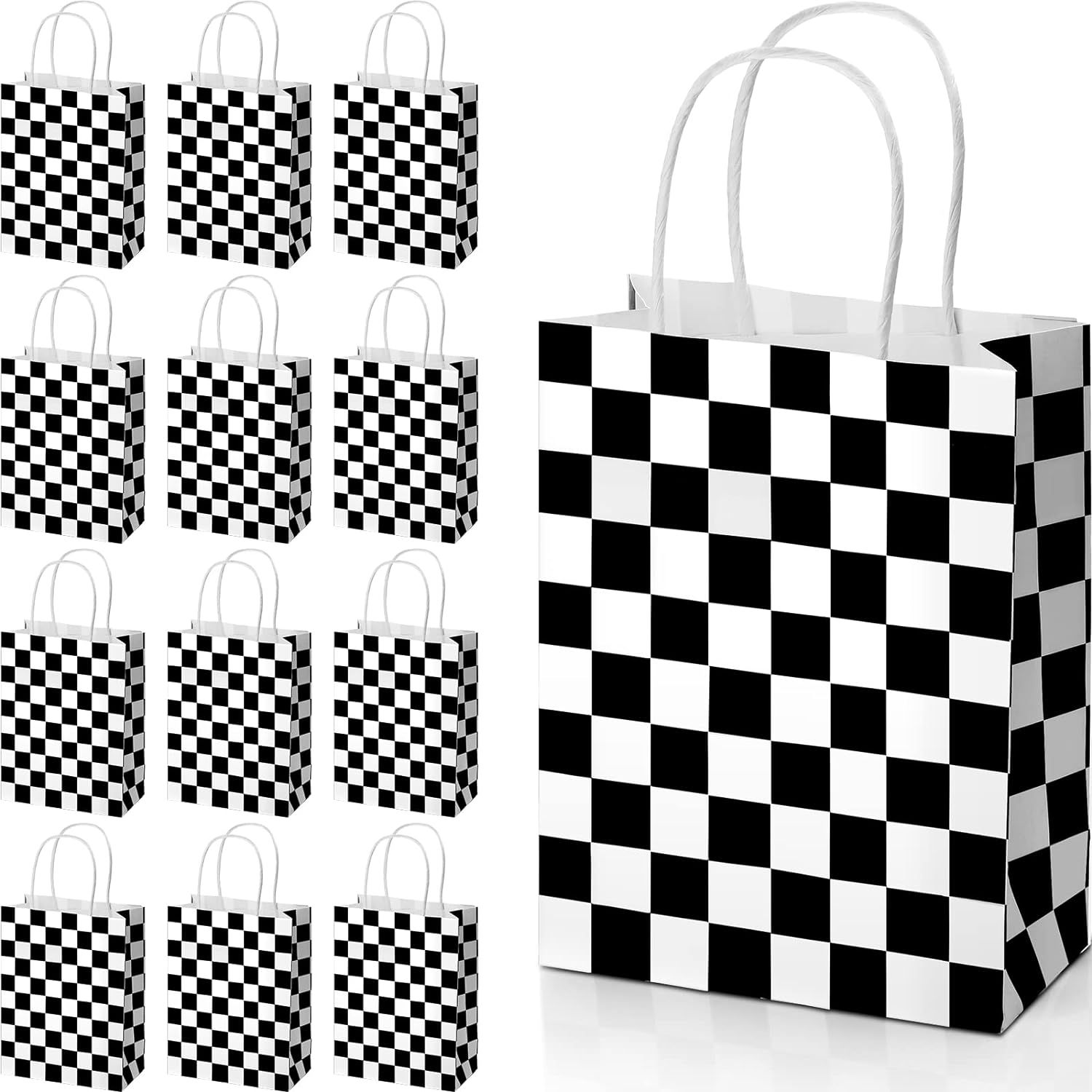 24 Pieces Checkered Racing Treat Bags Black and White Checkered Racecar Themed Candy Bags Plaid K... | Amazon (US)