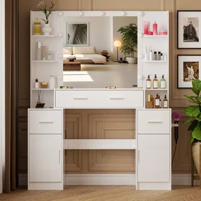 Makeup Vanity with Mirror, White Vanity Set with Drawers, Cabinets, Bedroom Dressing table for Girl | Wayfair North America